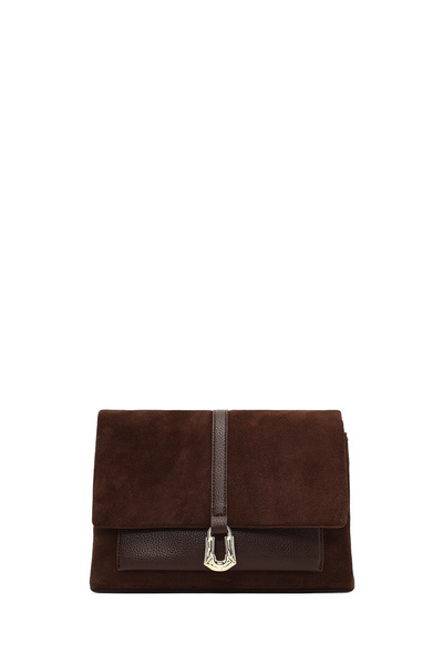 Derimod Γυναικεία τσάντα χιαστί με μακρύ λουράκι καφέ δερμάτινη σουέτ 25WBD252610