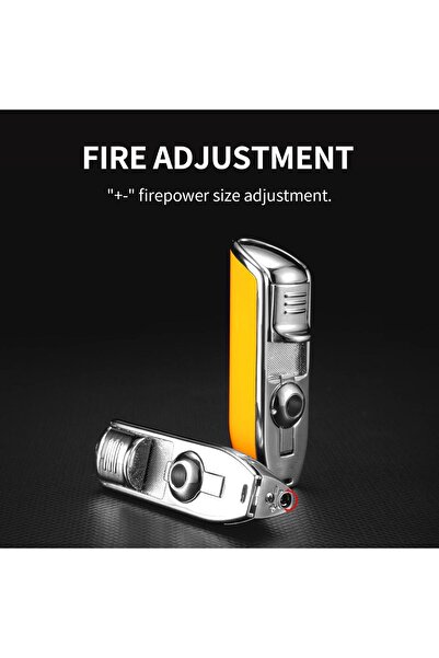 CIGARLOONG Cigar Lighter Alloy 3 Jet Torch Flame Refillable Windproof Lighter with Cigar Punch (Yell