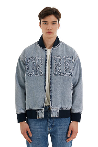 MORREZ Aplike Detaylı Denim Bomber Ceket