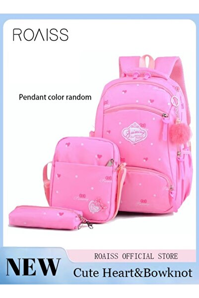 ROAISS مجموعة من 3 قطع من حقيبة الظهر العملية اللطيفة المطبوعة على شكل قلب وع...