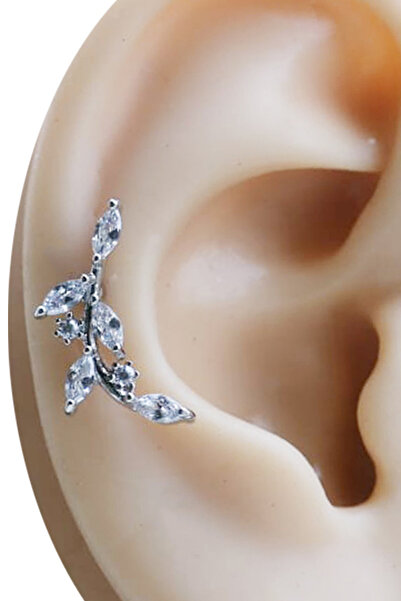 Cadının Dükkanı Zirkon Taşlı Yaprak Figür 316L Çelik Helix Kıkırdak Piercing