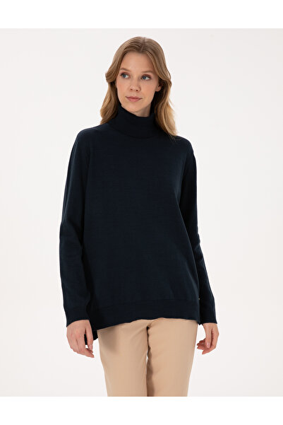 Pierre Cardin Navy Blue Comfort Fit Full Turtleneck Basic Sweater 50316385-Vr033