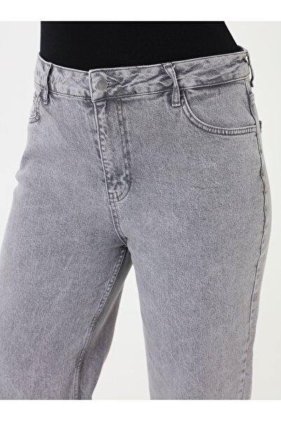 ALİA Plus Size Basic Denim Trousers - Gray -
