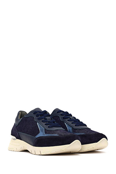 Derimod Women's Navy Blue Lace-Up Thick Sole Leather Sneaker, Winter Sports Shoes 25Afd371014