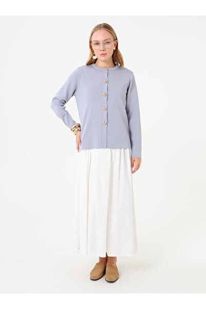 Refka Soft Knitted Cardigan with Gold Button Detail - Blue -