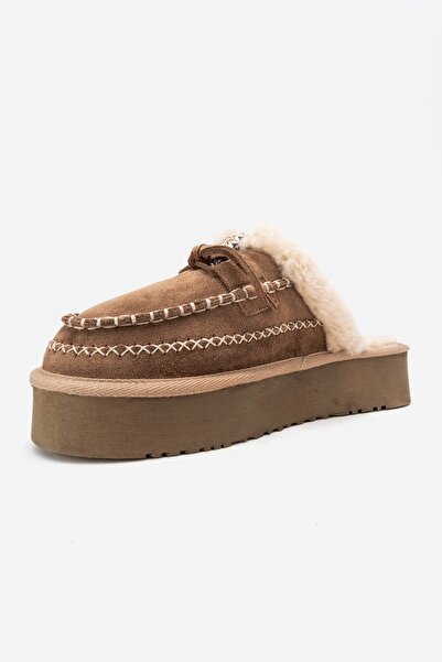 LuviShoes Γυναικείες παντόφλες μοκασίνι με σόλα πλατφόρμας YALINA από γνήσιο δέρμα από γνήσιο δέρμα με ραμμένη γούνα