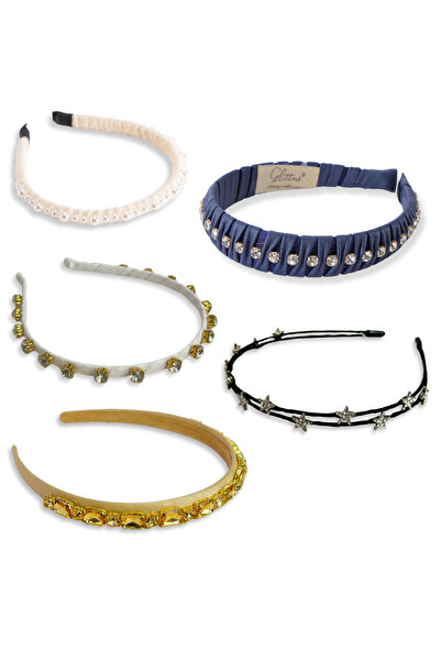glitters مجموعة ربطات شعر كريستال لوكس بيرل، 5 قطع - أزرق داكن، أبيض، وردي، ذهبي