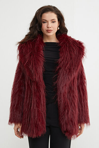 Fulla Moda Faux Fur Jacket with Belt Detail