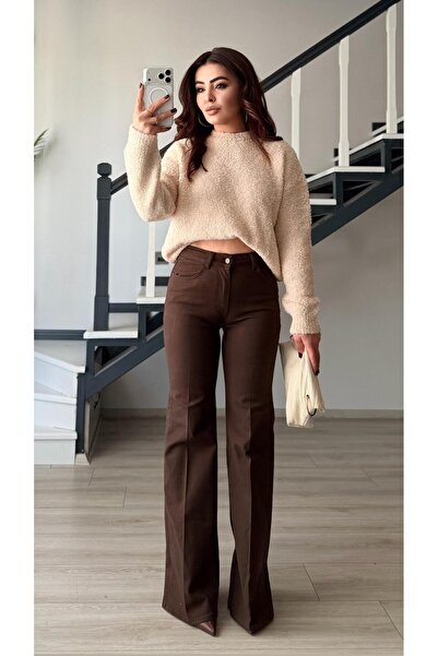 Oslove Coffee Stretch Fabric Flared jean