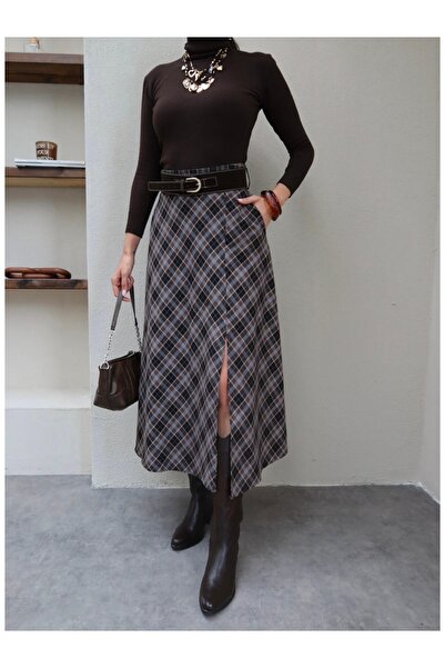 ESRAHELVACI Belted Plaid Long Skirt
