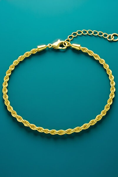 OSMANLI GÜMÜŞ Kadın Gümüş Bileklik - 22 Ayar Altın 2.5mm Kaplama Burma Halat Gümüş Zincir Bileklik