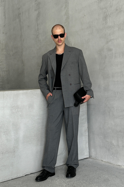 HYMAN Men's Oversize Comfortable Fit Double Breasted Suit