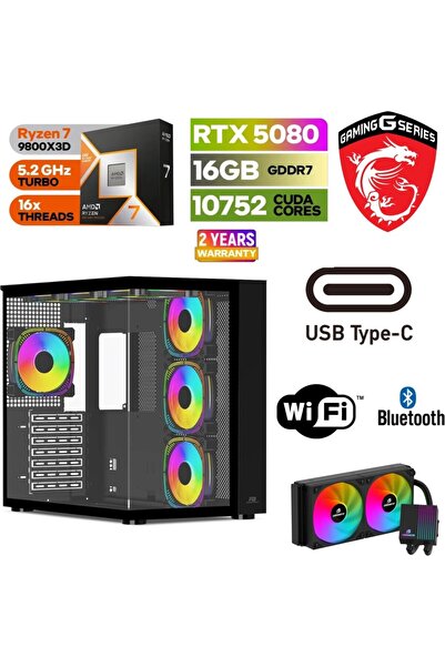MSI GAMİNG DDR5-RTX 5080 16GB-RYZEN 7 9800X3D-64GB DDR5 RAM-1 TB M.2 SSD-SIVI SOGUTMALI-WİN11PRO
