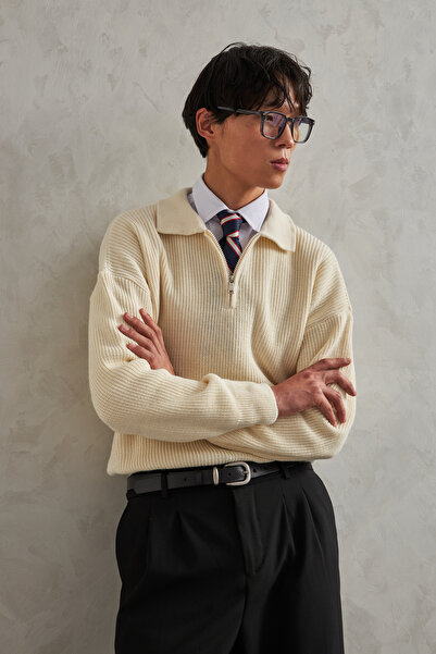 HYMAN Men's Oversized Sweater with Zipper at the Neck