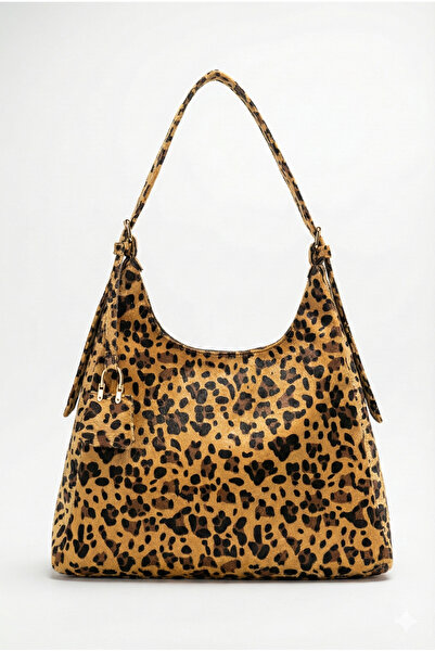 KISCHE Women's Shoulder Bag Suede Leopard Print Casual Lined Zippered Adjustable Charmlı Lisa
