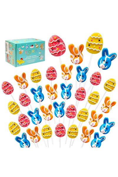 EORA عبوة من 32 مصاصة حلوى عيد الفصح السعيد، أرنب لطيف وبيضة، بنكهات فواكه متنوعة