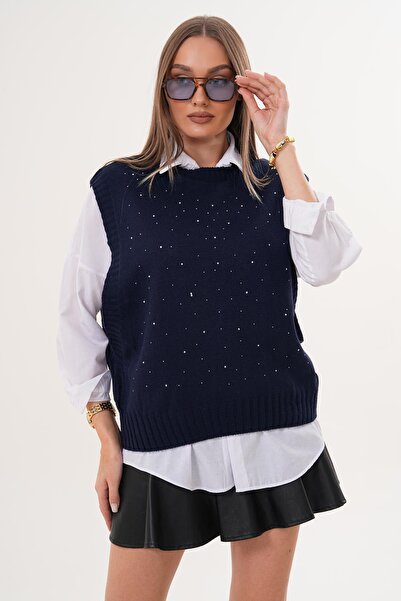 ŞİMAL Women's Stone Embroidery Detailed Knitwear Knitted Sweater 255167 -