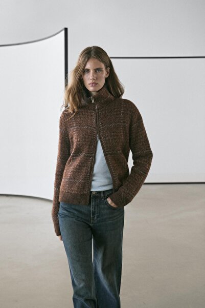 Massimo Dutti Alpaka Yünlü Ekose Örgü Ceket