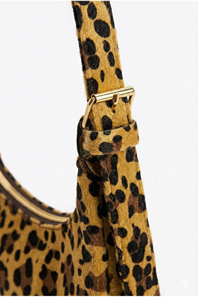 KISCHE Women's Shoulder Bag Suede Leopard Print Casual Lined Zippered Adjustable Charmlı Lisa