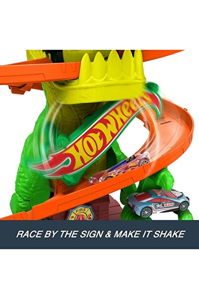 HOT WHEELS Diecast City T-Rex Blaze Battle Playset 1:64 Scale Dinosaur Nemesis