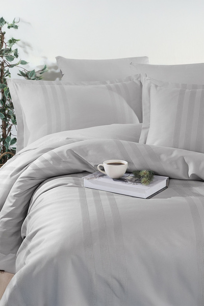 Clasy Melkor Light Gray Double 100% Cotton Duvet Cover Set