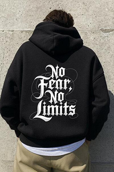 Rivox سويت شيرت رجالي أسود بغطاء رأس قصة فضفاضة Nofear مطبوع