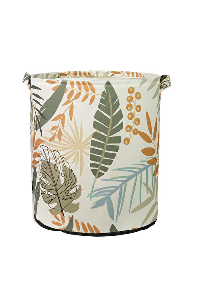 HomyJRs 2-Piece Leaf Patterned Cylinder and Rectangular Large Size Storage Box with Lid 40X50X30Cm Basket 37X40Cm