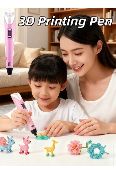 Generic Children's 3D printing pen, 3D pen with display, adjustable temperature and speed,Pink