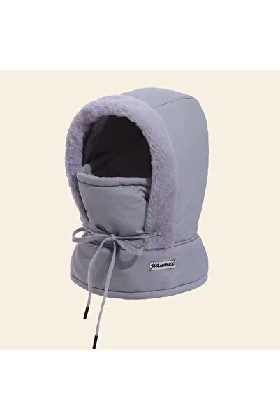 NO BRAND Cold-proof hooded scarf hat, outdoor cycling balaclava, light gray