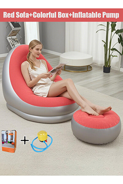 Generic Foldable inflatable sofa footrest with plush coating - Home lazy chair, outdoor portable sofa