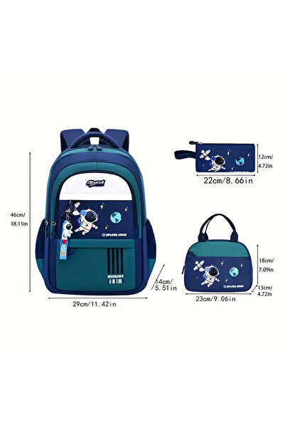 OEM Astronaut Elementary School Backpack, 3-Piece Set, 29x14x46cm, Green