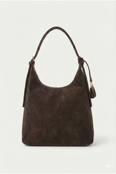 KISCHE Women's Shoulder Bag Suede Black Casual Lined Zippered Adjustable Charmlı Women's Bag Lisa