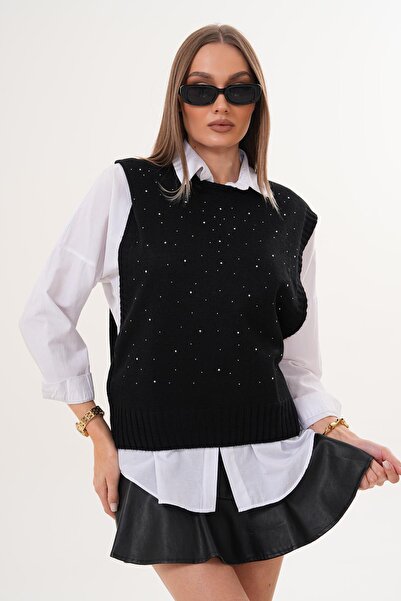 ŞİMAL Women's Stone Embroidery Detailed Knitwear Knitted Sweater 255167 -