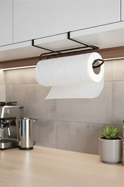Orvila Black Metal under Cabinet Hanging Paper Towel Holder - No Drilling Required Kitchen Organizer Roll Holder