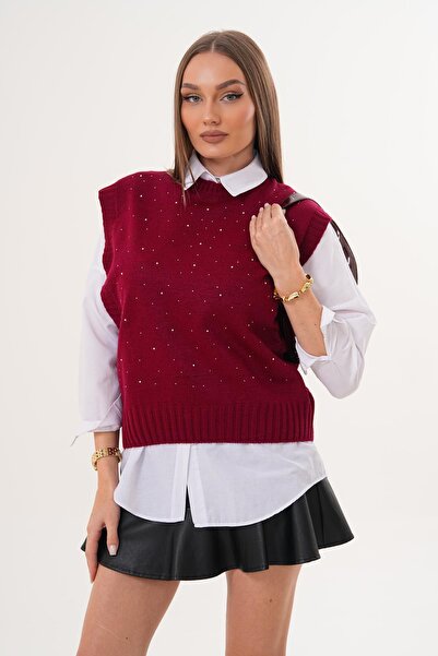 ŞİMAL Women's Stone Embroidery Detailed Knitwear Knitted Sweater 255167 -