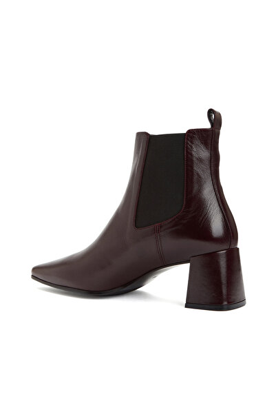 Dıvarese Bordo Topuklu Kadın Deri Bot