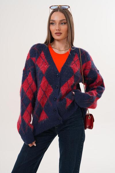 ŞİMAL Women's Diamond Pattern Button Closure Knitwear Knitted Cardigan 255443 -