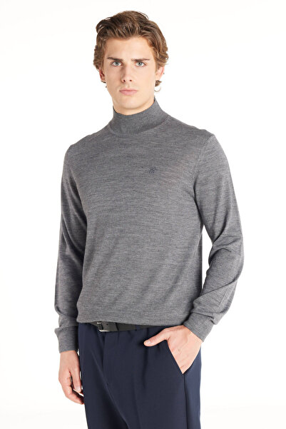 Ted Baker KOYU GRİ YÜNLÜ YARIM BALIKÇI YAKA KAZAK