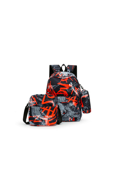 NO BRAND حقيبة ظهر للطلاب، طقم من 3 قطع، أحمر، 29×13×43 سم، حقيبة-68