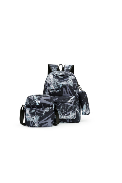 NO BRAND حقيبة ظهر للطلاب، مجموعة من 3 قطع، أسود، 29×13×43 سم، حقيبة-67