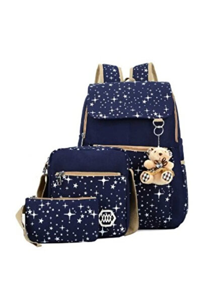 NO BRAND Student School Bag, Large Capacity, 3-Piece Set, 31x13x46cm, Blue