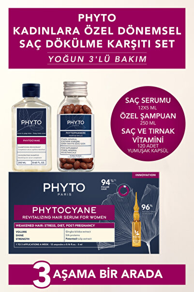 Phyto Kadınlara Özel Dönemsel Saç Dökülme Karşıtı Set - Yoğun 3'lü Bakım