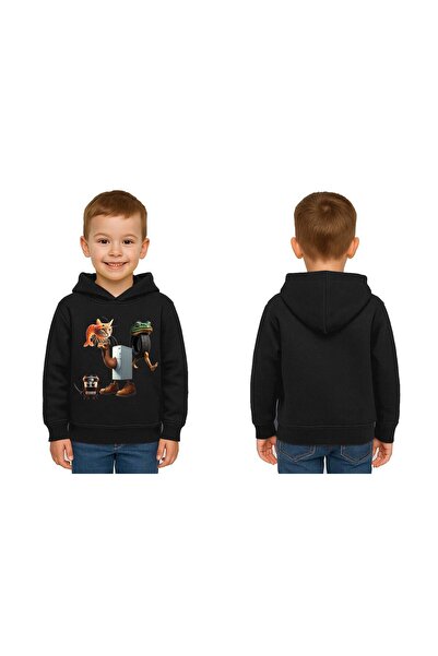 SEDİRLİ Unisex Brainrot cu imprimeu pentru copii Swae tricou cu glugă 3 fire cu borduri