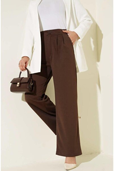 Elaxi قماش كريب مستورد للنساء مطوي ومرن P بنطلون واسع الأرجل – قصة أنيقة ومري...