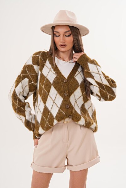ŞİMAL Women's Diamond Pattern Button Closure Knitwear Knitted Cardigan 255443 -