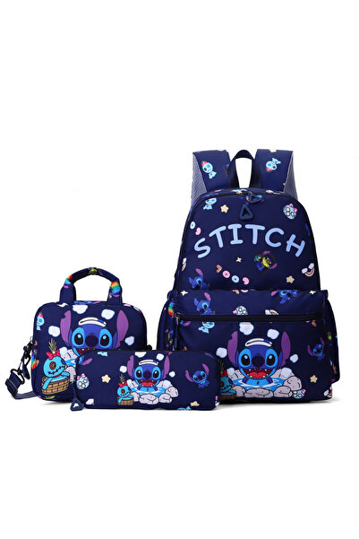 NO BRAND حقيبة ظهر ستيتش للمدرسة الابتدائية، طقم من 3 قطع، 30×13×40 سم، أزرق ...