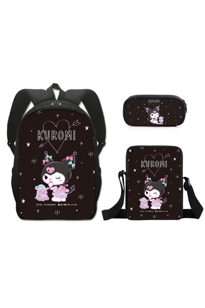 NO BRAND kuromi Student Backpack, 3-Piece Set, 30x13x40cm, Black