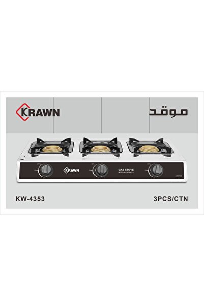 KRAWN Three-burner gas stove, automatic ignition, full safety features, stainless steel