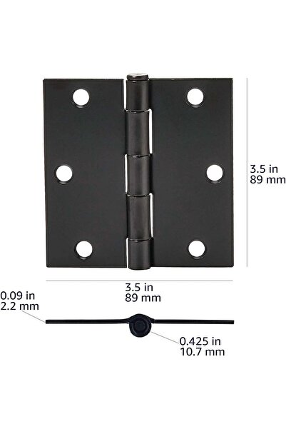 Amazon basics Square Door Hinges, 3.5 Inch x 3.5 Inch, 12 Pack, Matte Black