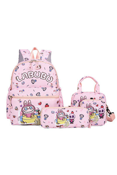 NO BRAND Labubu Children's Backpack, Large Capacity, 4-Piece Set, 26x12x34cm,...